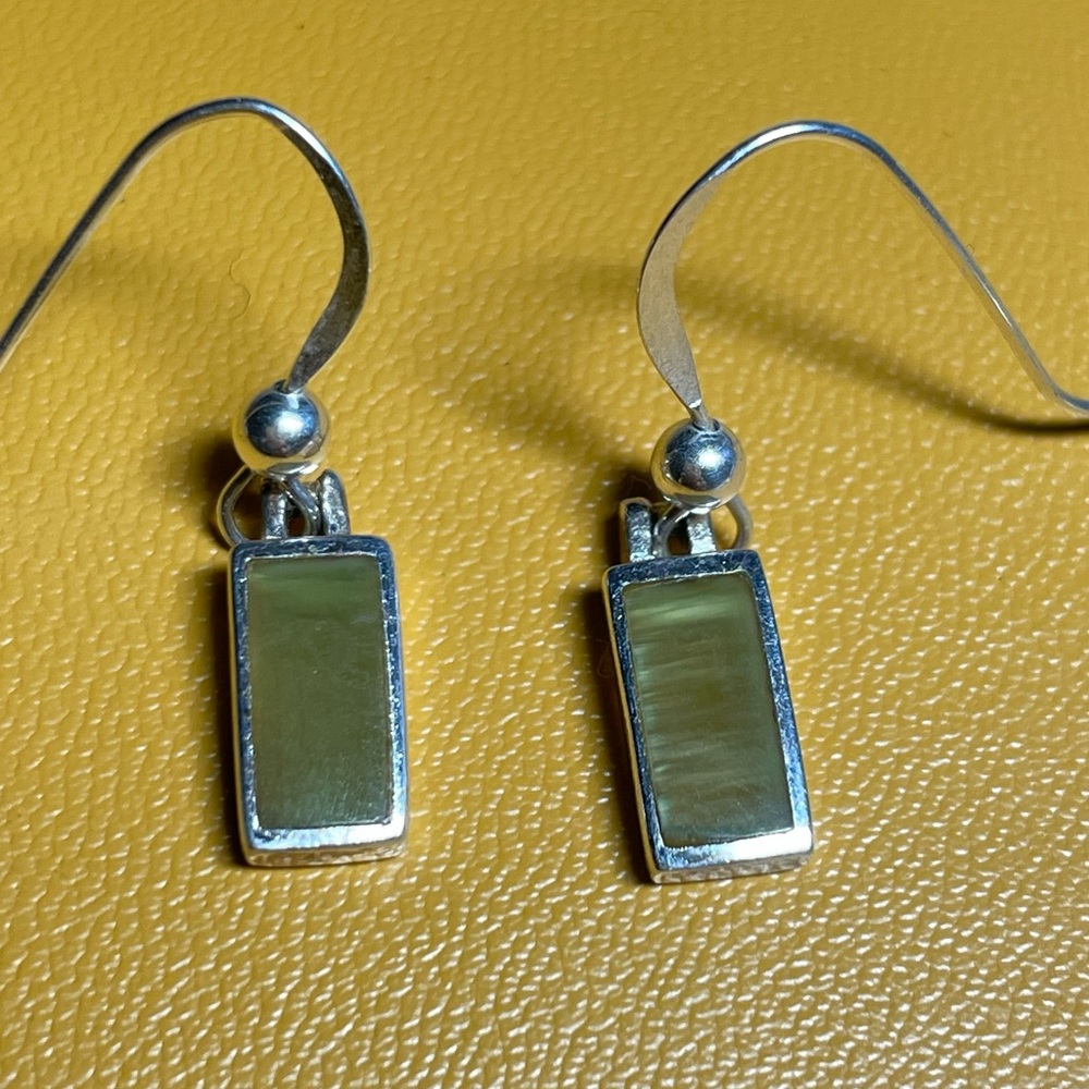 Cute 925 Sterling Silver Rectangular Green Inlay … - image 7